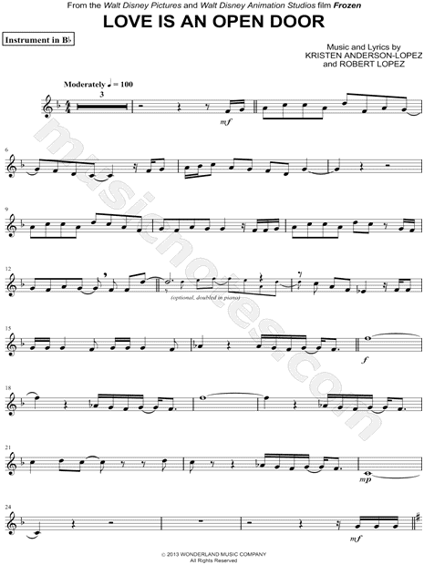 Love Is An Open Door Clarinet Sheet Music Musics Image
