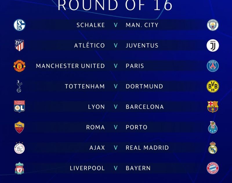 Uefa Champions League Fixtures Round 16