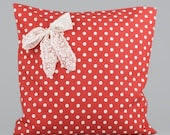 RED dotted cotton pillow case. With lace. White dotted. FUNNY pillow case. Holiday. - laceonpillow