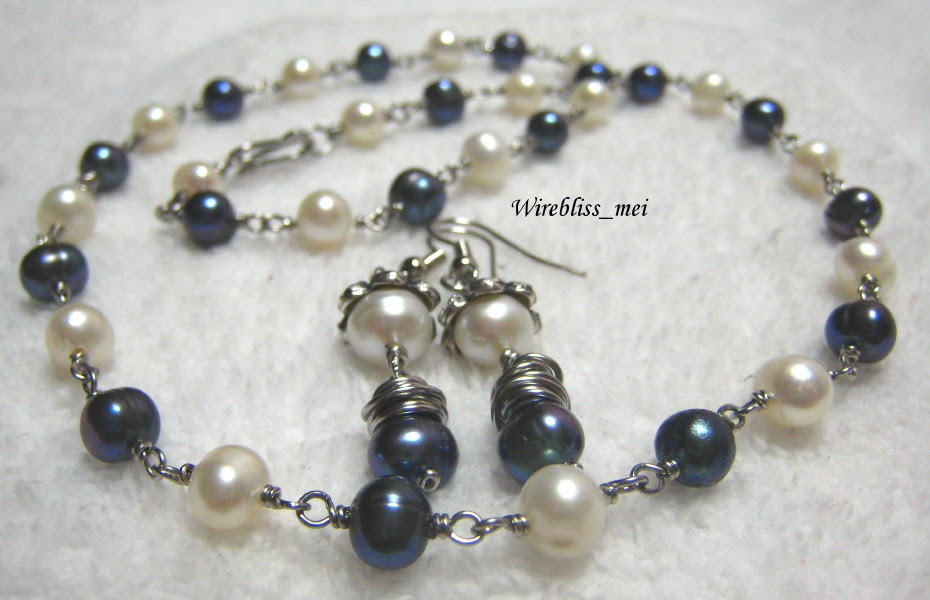 Wire wrapped Necklace Set Wire wrapped Pearl Necklace Set