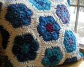 African Flower Pillow Cover - Blue Multi - crochetforeveryone African Flower Pillow Cover - Blue Multi - crochetforeveryone