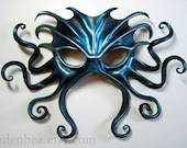 READY TO SHIP: Large Cthulhu leather mask, hand-painted in black, turquoise, and silver - edenbee