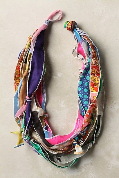 DIY Anthropologie Inspired Scarf Necklace. I'm thinking it might be interesting to do as a bracelet too.