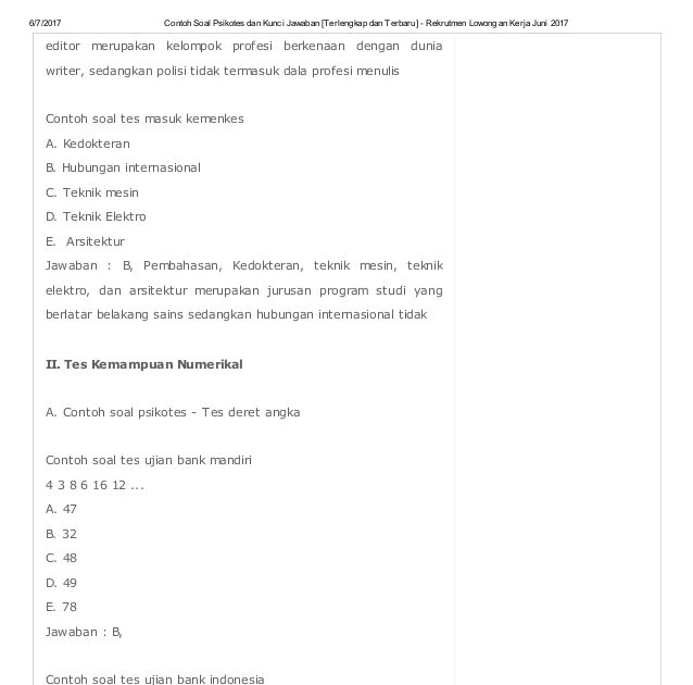 Contoh Soal Tes Masuk Perguruan Tinggi Swasta Jurusan Manajemen