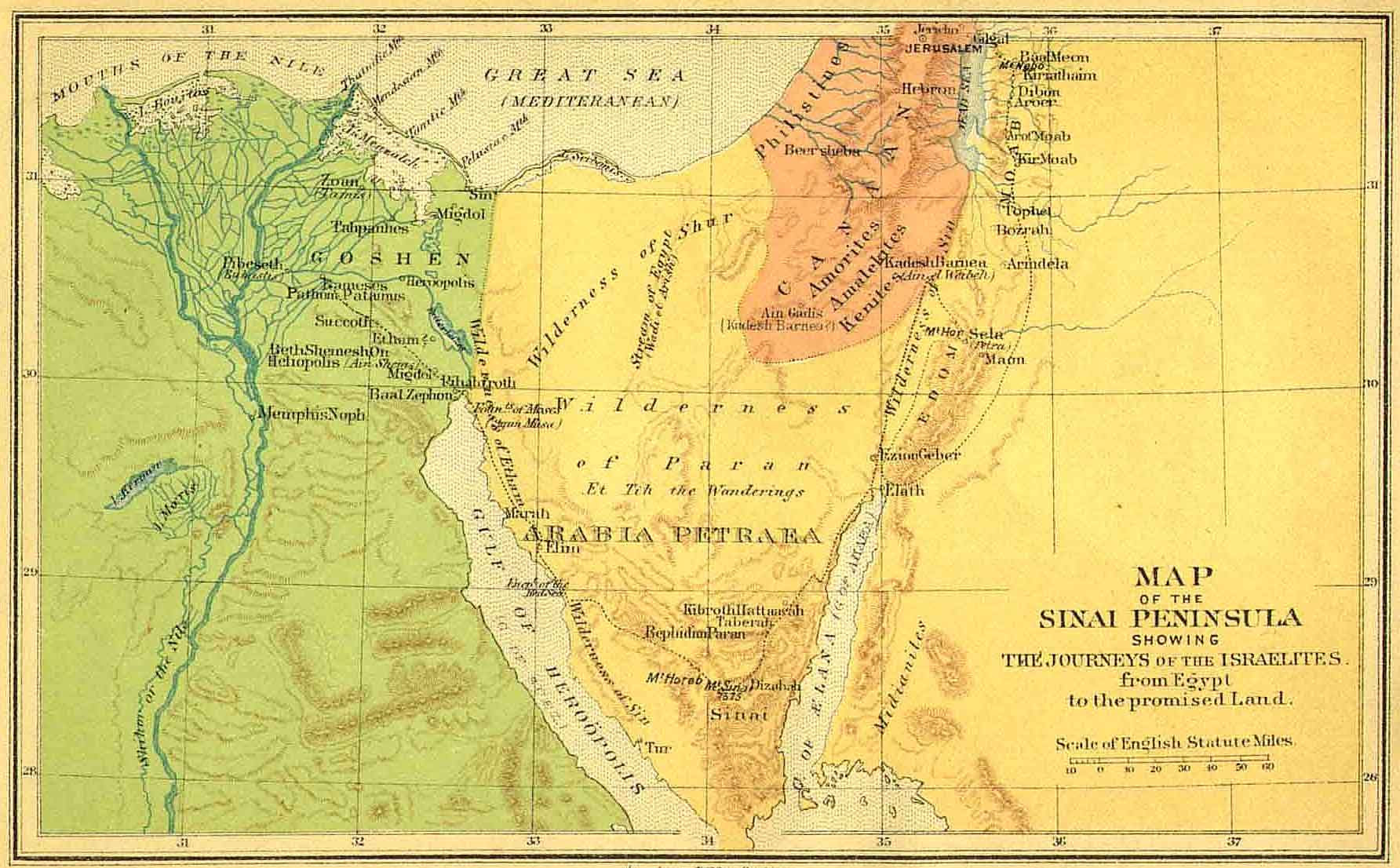 Map Of The Israelites Journey From Egypt To Canaan