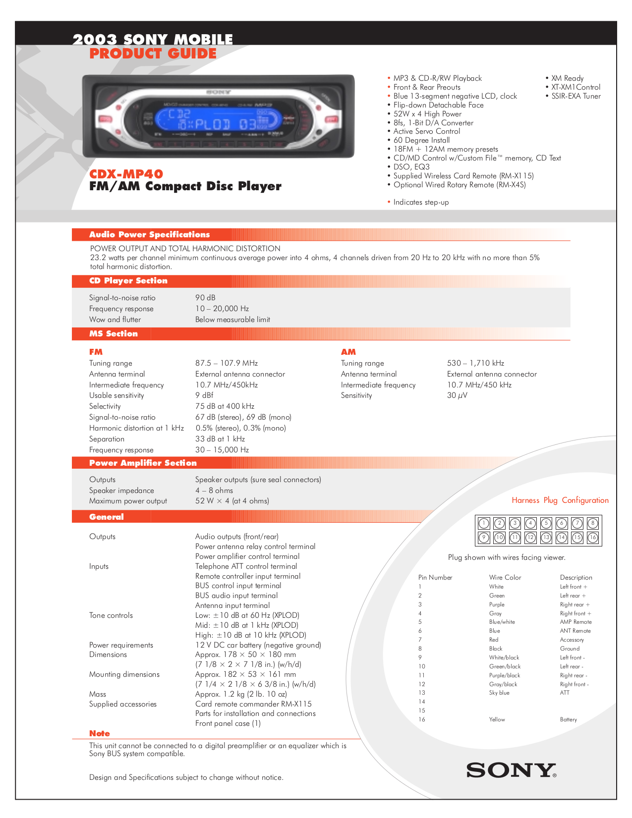 Sony Cdx Mp40 Wiring Diagram