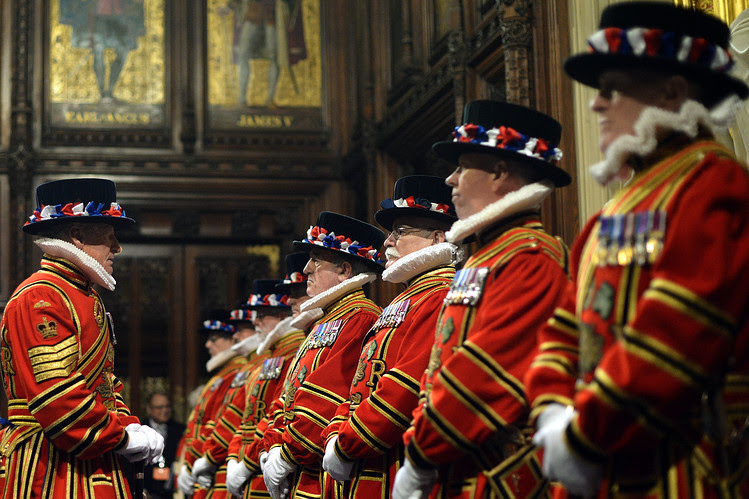 Yeomen of the Guard assemble ahead of the State Opening of Parliament at the Palace of Westminster on June 4 in London.