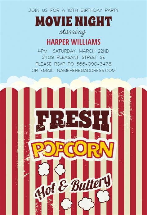 Popcorn Birthday Invitation Template (Free) Greetings Popcorn Birthday Invitation Template (Free) Greetings