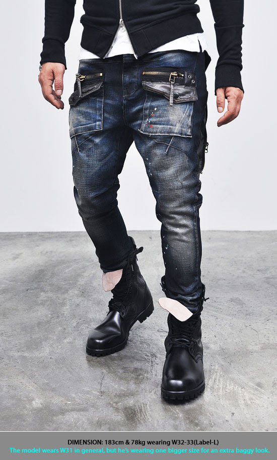Mens Edge Zippered Cargo Baggy Skinny-Jeans 93 | Fast Fashion Mens ...