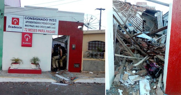 Agência do Bradesco na cidade de Arez foi destruída pela explosão (Foto: Cláudio Henrique/G1)