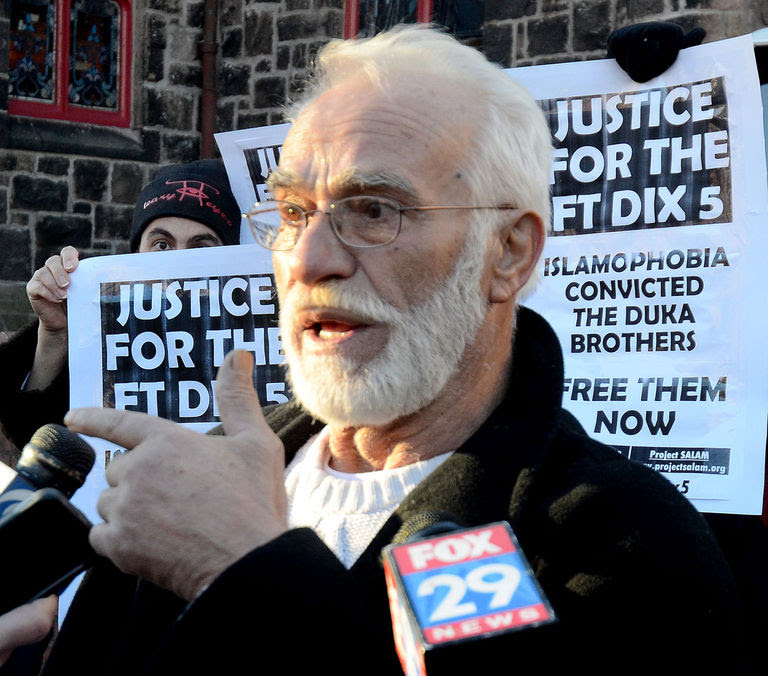 Ferik Duka, father of the Duka brothers, speaks at the demonstrations of supporters in front of the Camden Courthouse