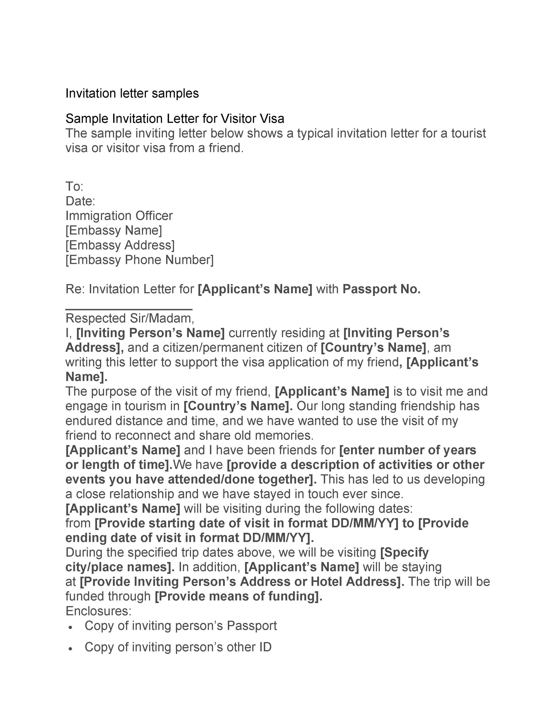 Visitor Visa Letter Of Invitation Sample