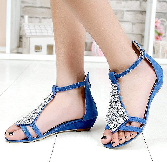 ladies flat blue sandals
