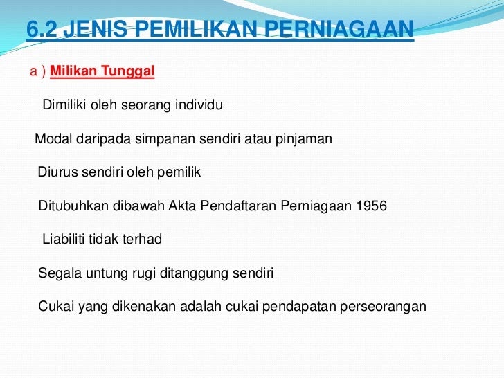 Contoh Nama Perniagaan Milikan Tunggal / Nota Pemilikan Perniagaan