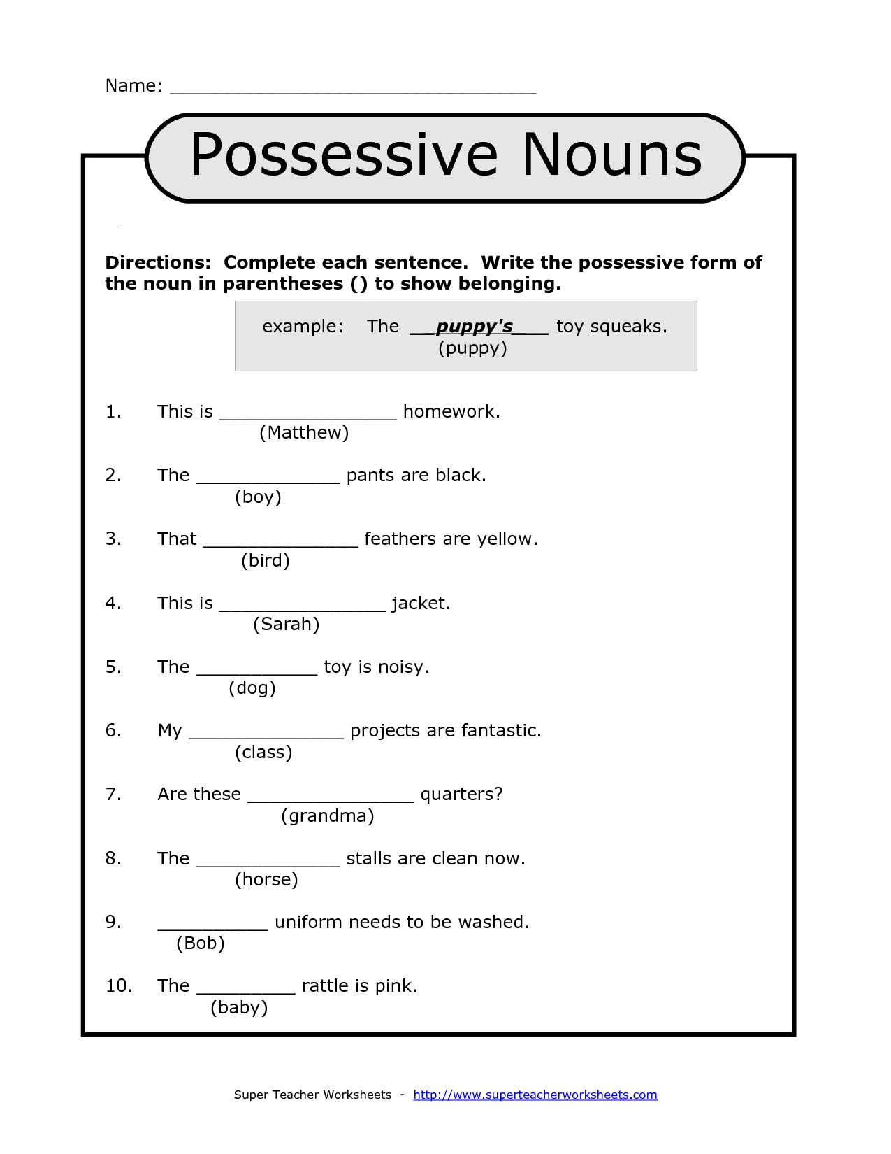 15 best images of free possessive nouns printable