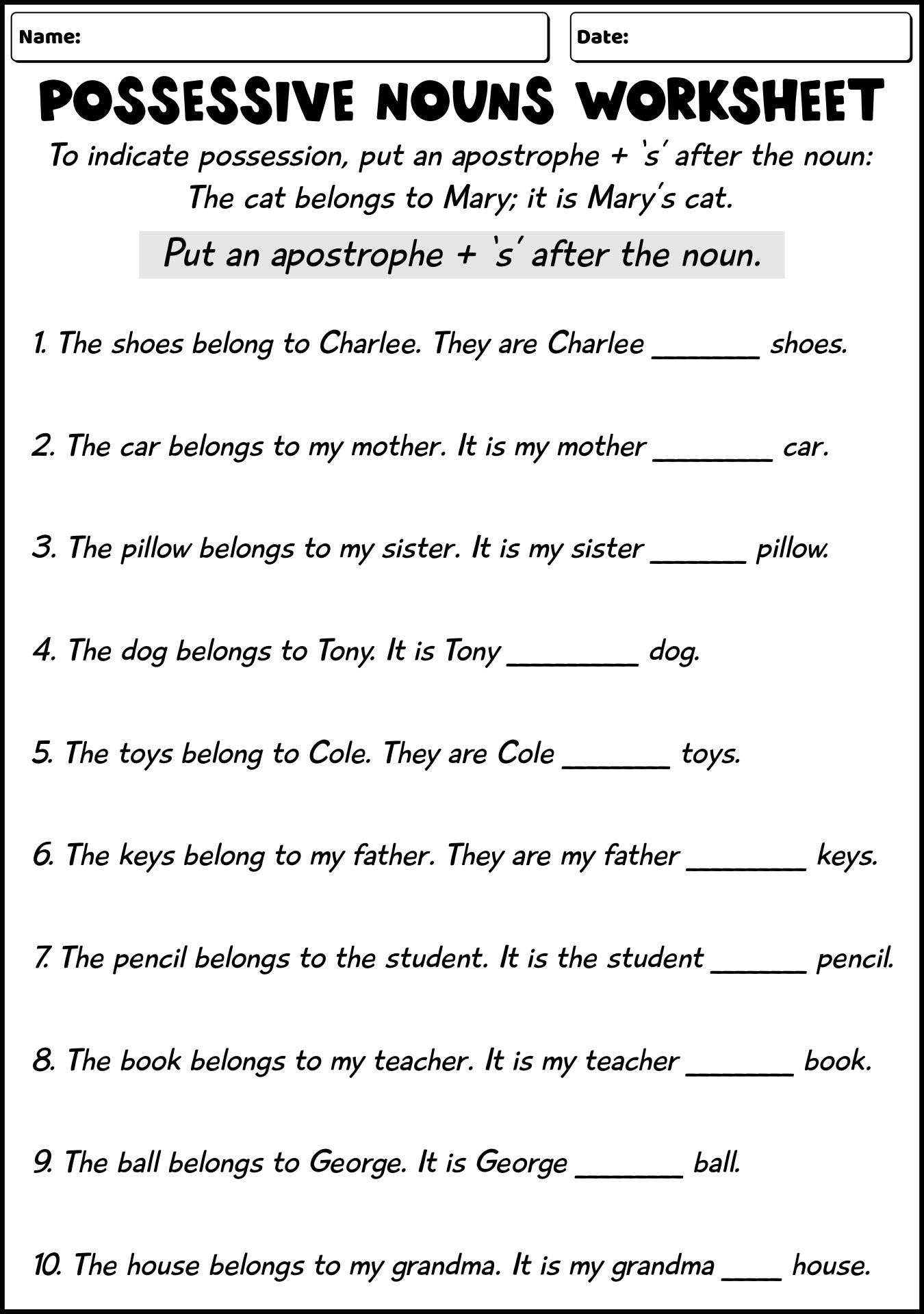 Possessive Nouns Games 1St Grade Possessive Nouns Game Possessive 