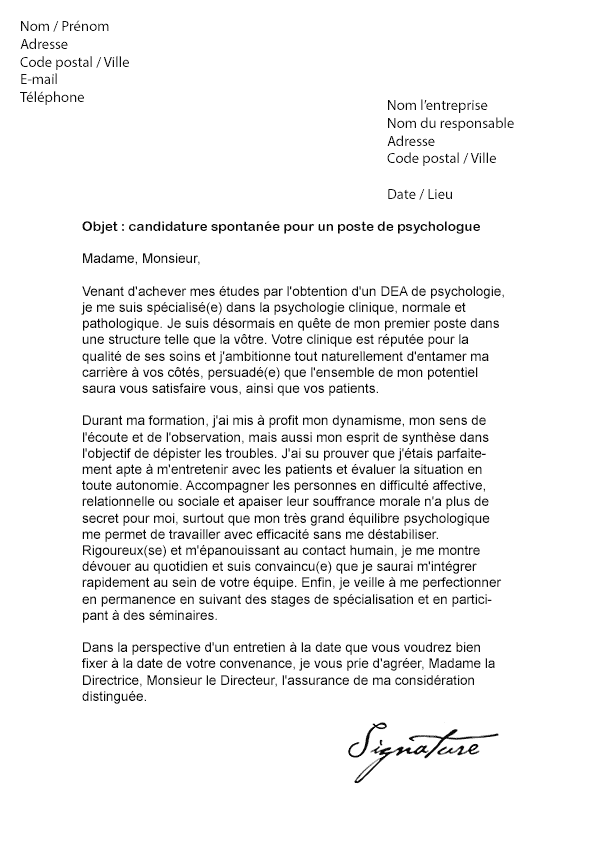Lettre De Motivation Pour Fac De Psycho / Lettre de motivation