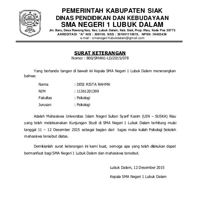 Contoh Surat Pemberitahuan Kegiatan Karya Wisata