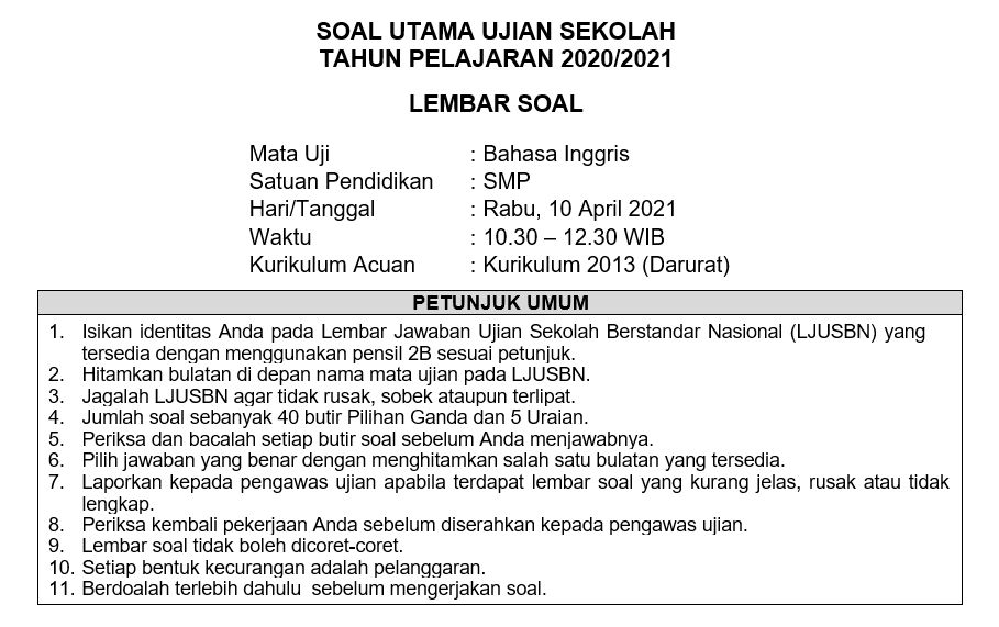 ⁂ Download soal usbn bahasa inggris smp 2019 dan kunci jawaban pictures