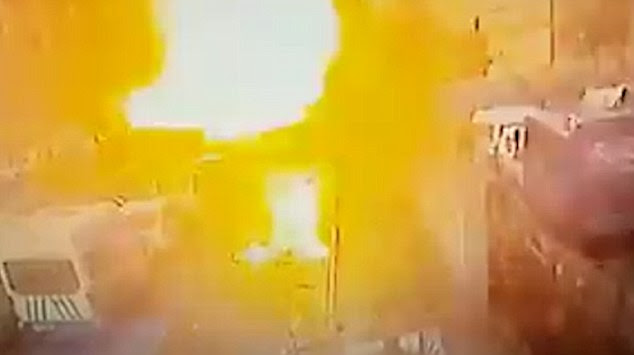 CCTV captured the moment a blast rocked the city of Izmir in western Turkey today