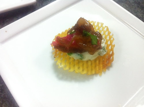 Amuse Bouche - Steak on Gauffrette with herbed goat cheese