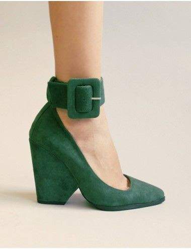 green strap up heels