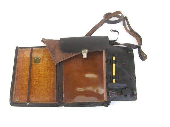 Leather map bag soviet army messenger bag vintage dark brown punk steampunk