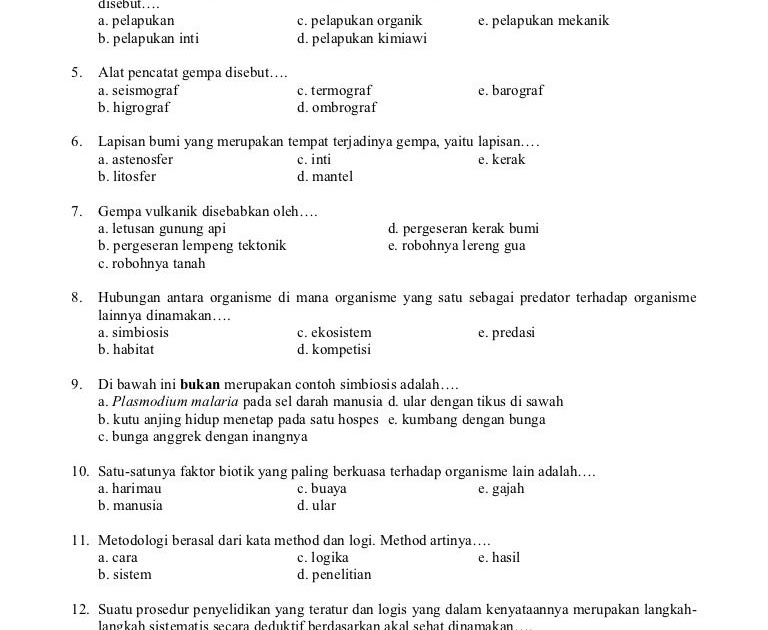 Contoh Soal Gejala Alam Biotik Dan Abiotik