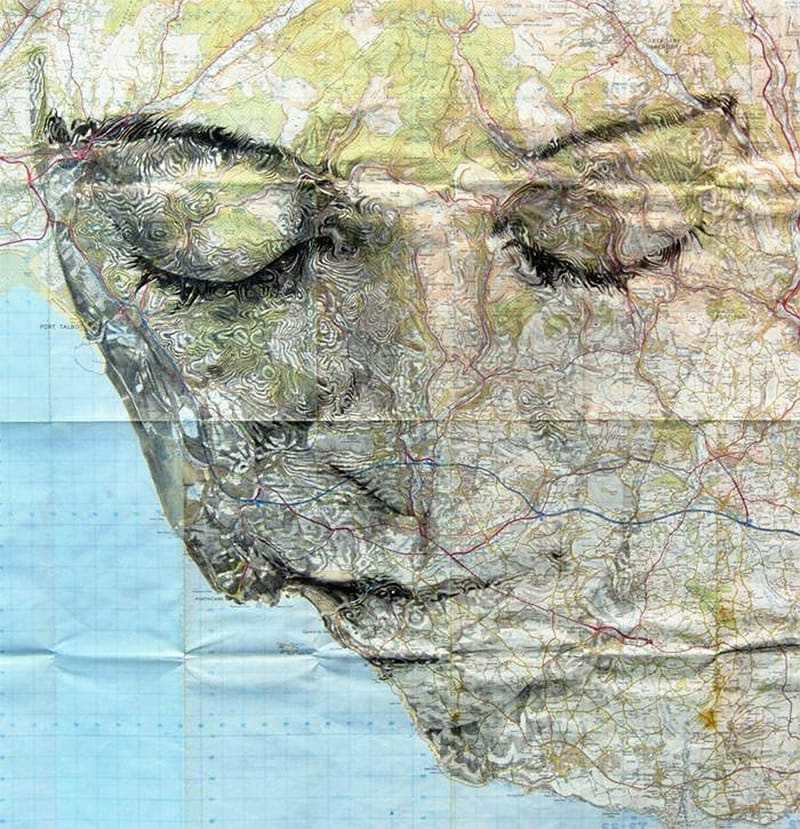 Elaborate New Portraits Drawn on Vintage Maps by Ed Fairburn Elaborate New Portraits Drawn on Vintage Maps by Ed Fairburn portraits maps drawing