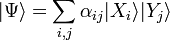 |\Psi\rangle = \sum_{i,j}\alpha_{ij}|X_i\rangle|Y_j\rangle