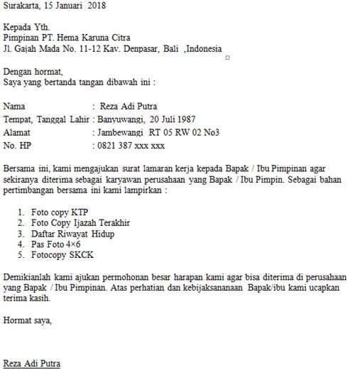 Contoh Surat Lamaran Kerja Yang Benar Dan Menarik Doylc Asia