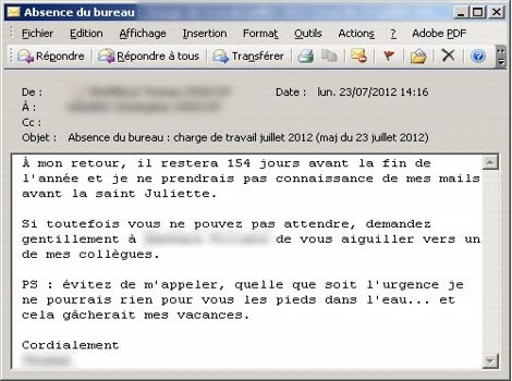Mail excuse absence travail