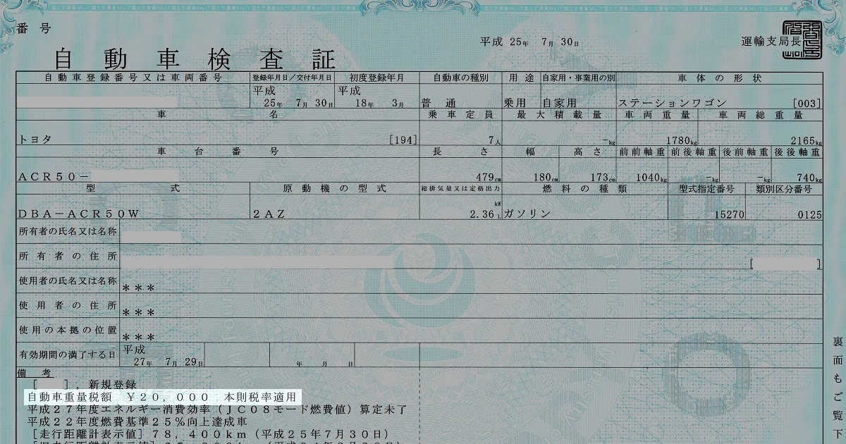 重量 税 車 検証