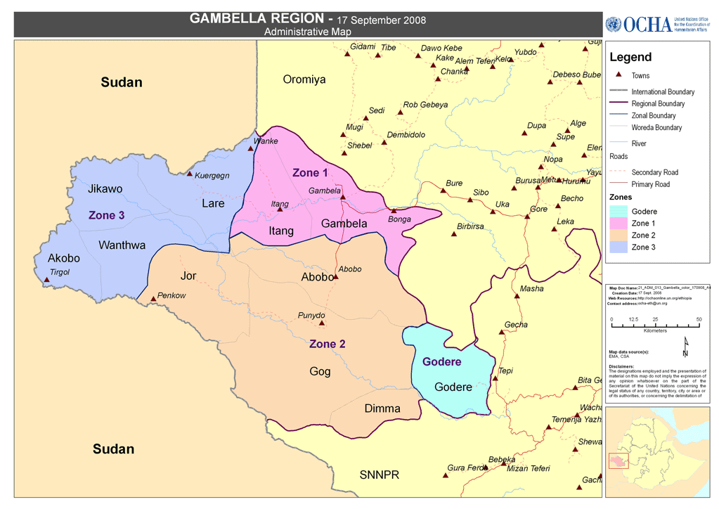 Administrative Map Of Ethiopia Regions