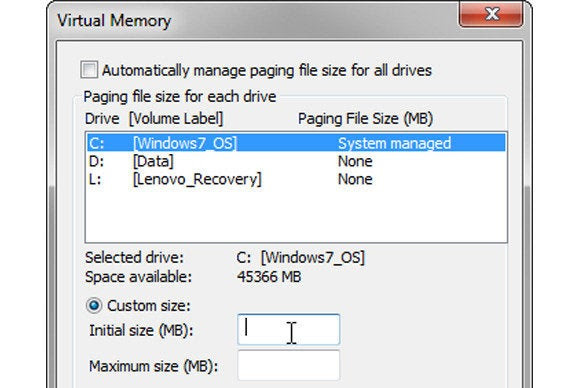 If Windows virtual memory is too low, you can increase it ...