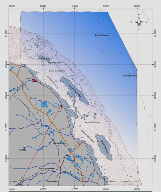 Área de recifes de corais, ou parrachos de Maracajaú e Rio do Fogo, costa do Rio Grande do Norte