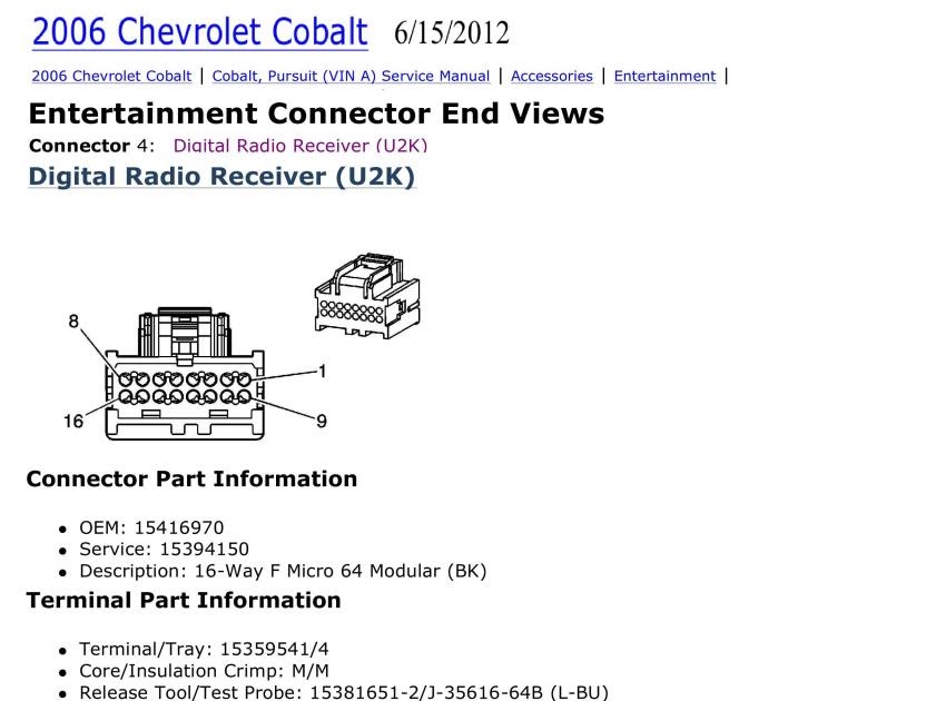 Carfusebox  Chevrolet Cobalt Radio Stereo Wiring Diagram