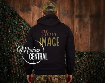 Download Blank Man's Black Hunting Hoodie Back View Shirt Apparel ...