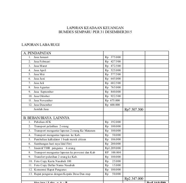 Contoh Laporan Bumdes Pdf