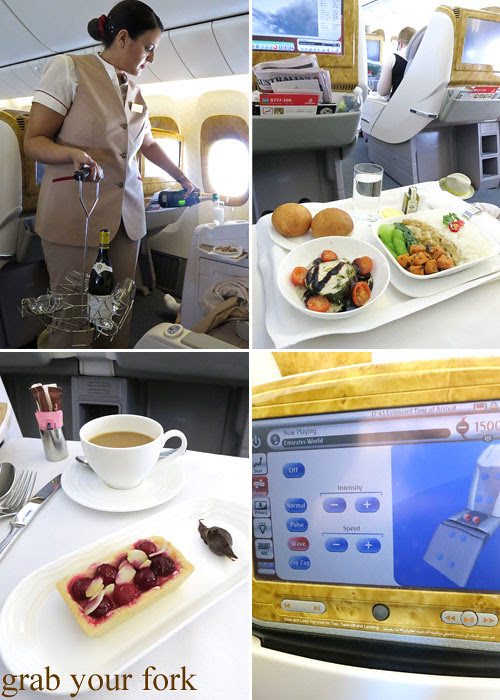 emirates business class moet & chandon champagne take-off and massage chair function 