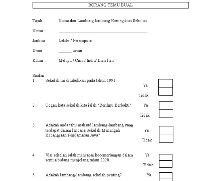Contoh Borang Temu Bual / Malacca A Contoh Soalan Temubual Kerja Kursus