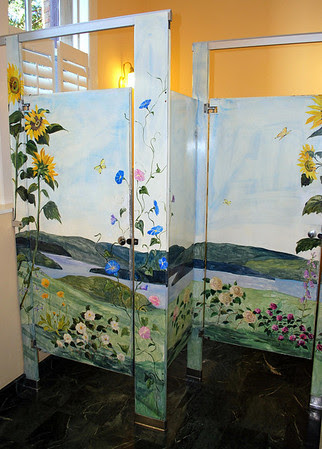 Painted Stall Doors in the Ladies Room of the Mansion at the Cranwell Resort, Spa, and Golf Club