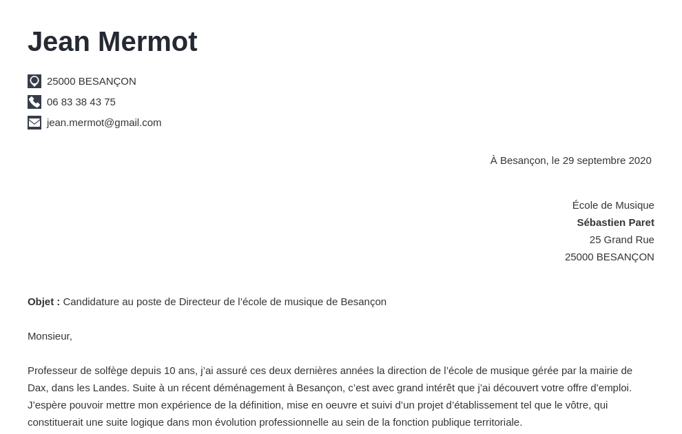 Lettre De Motivation Candidature Spontanée Fonctionnaire