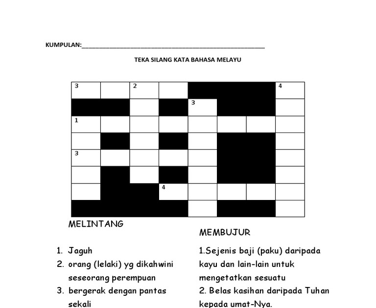 Teka Silang Kata Bahasa Melayu Tahun 5  Teka silang kata bahasa melayu