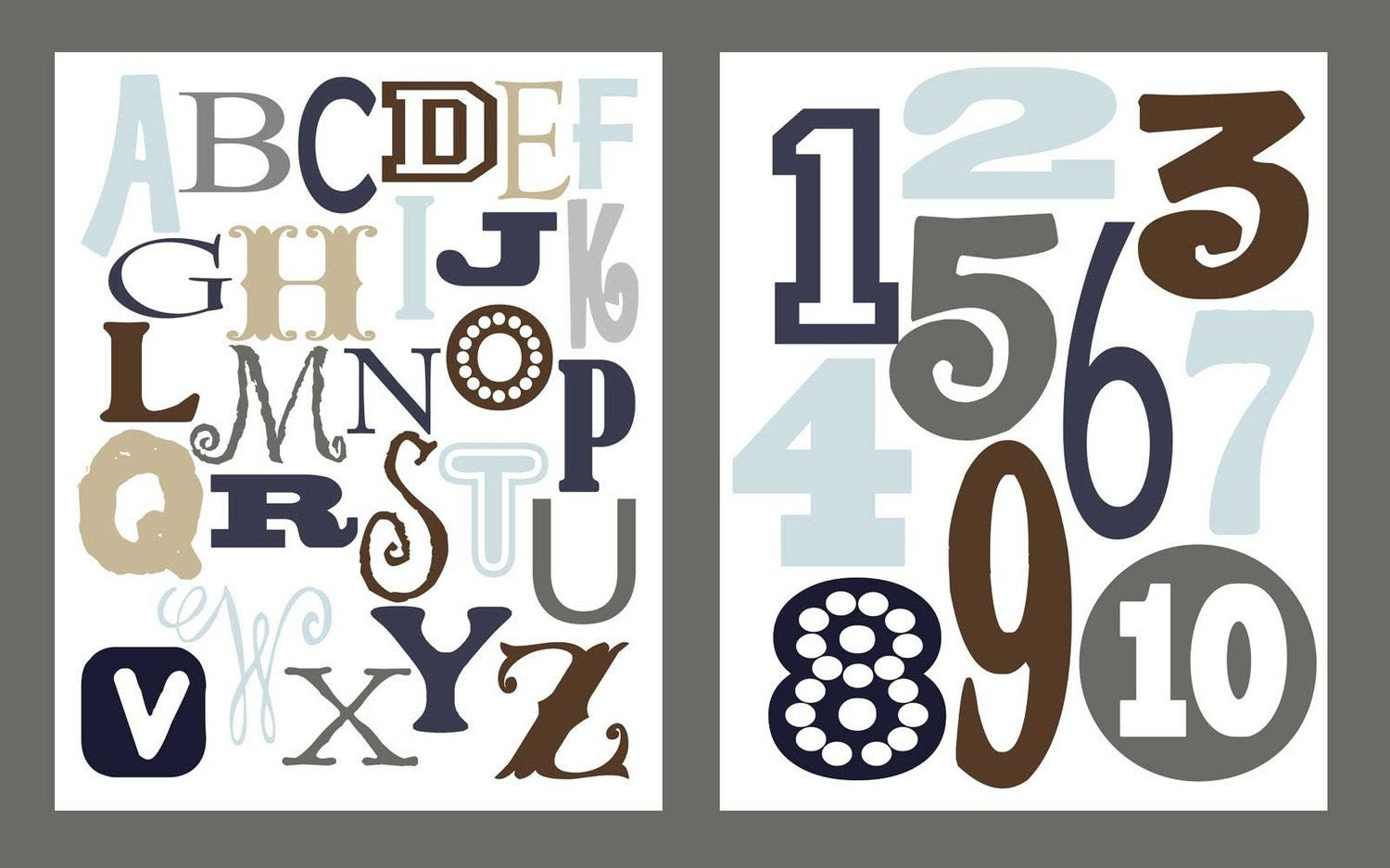 ABC Alphabet 8 x 10 and Numbers 8 x 10 Poster Print Set in Boy Version HALF OFF SALE