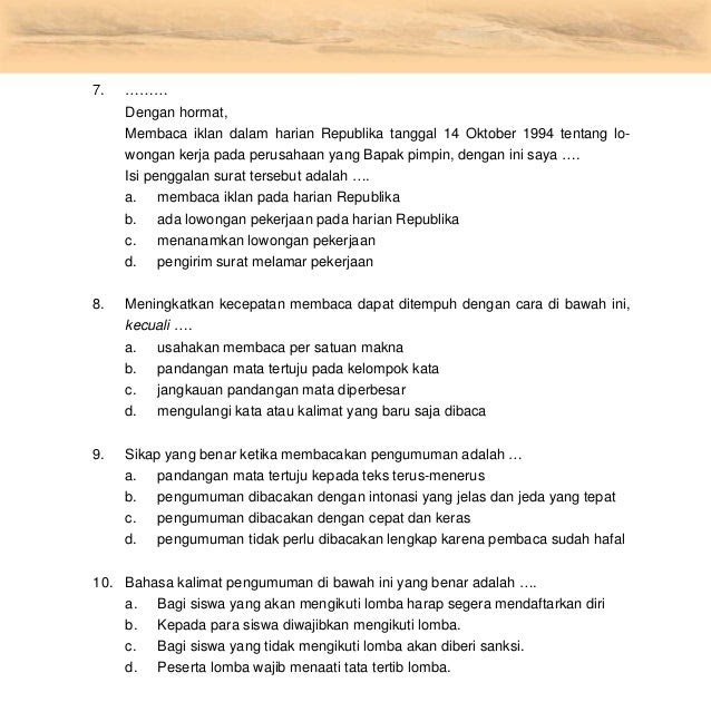 Soal Bahasa Indonesia Kelas 7 Semester 2 Tentang Surat - Contoh Seputar