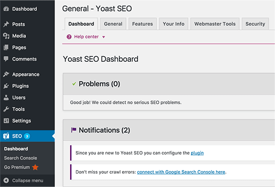 Yoast SEO plugin installed Yoast SEO plugin installed