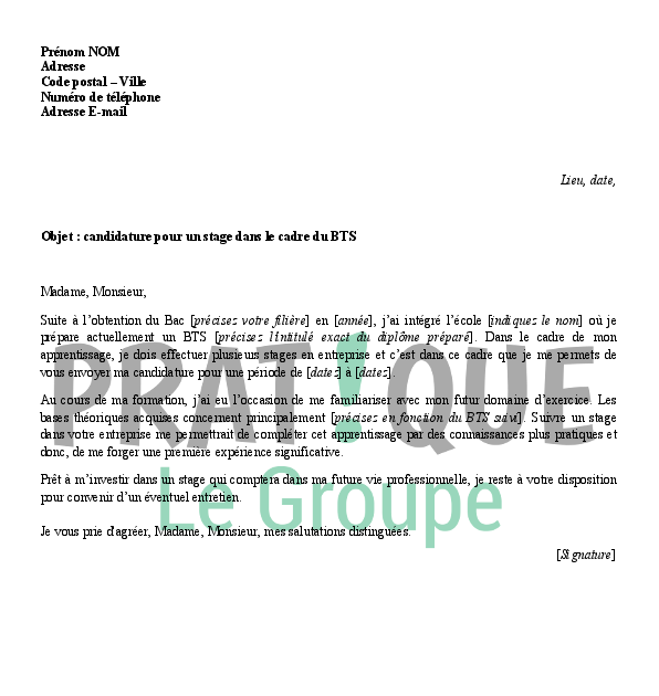 Lettre De Motivation Stage Bts Assistant Manager Exemple  Perodua j