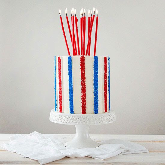 Sprinkle-Stripe Cake. More Easy 4th of July Decorations: http://www.bhg.com/holidays/july-4th/decorating/easy-diy-decorations-for-the-4th-of-july/