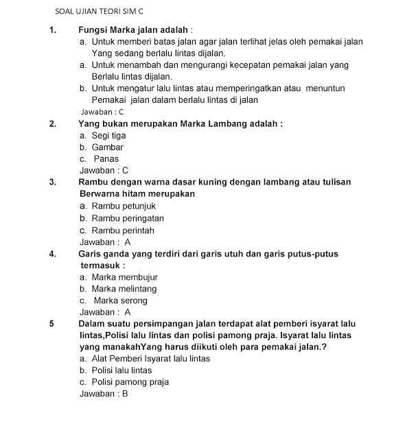 Contoh Soal Tes Teori Sim C